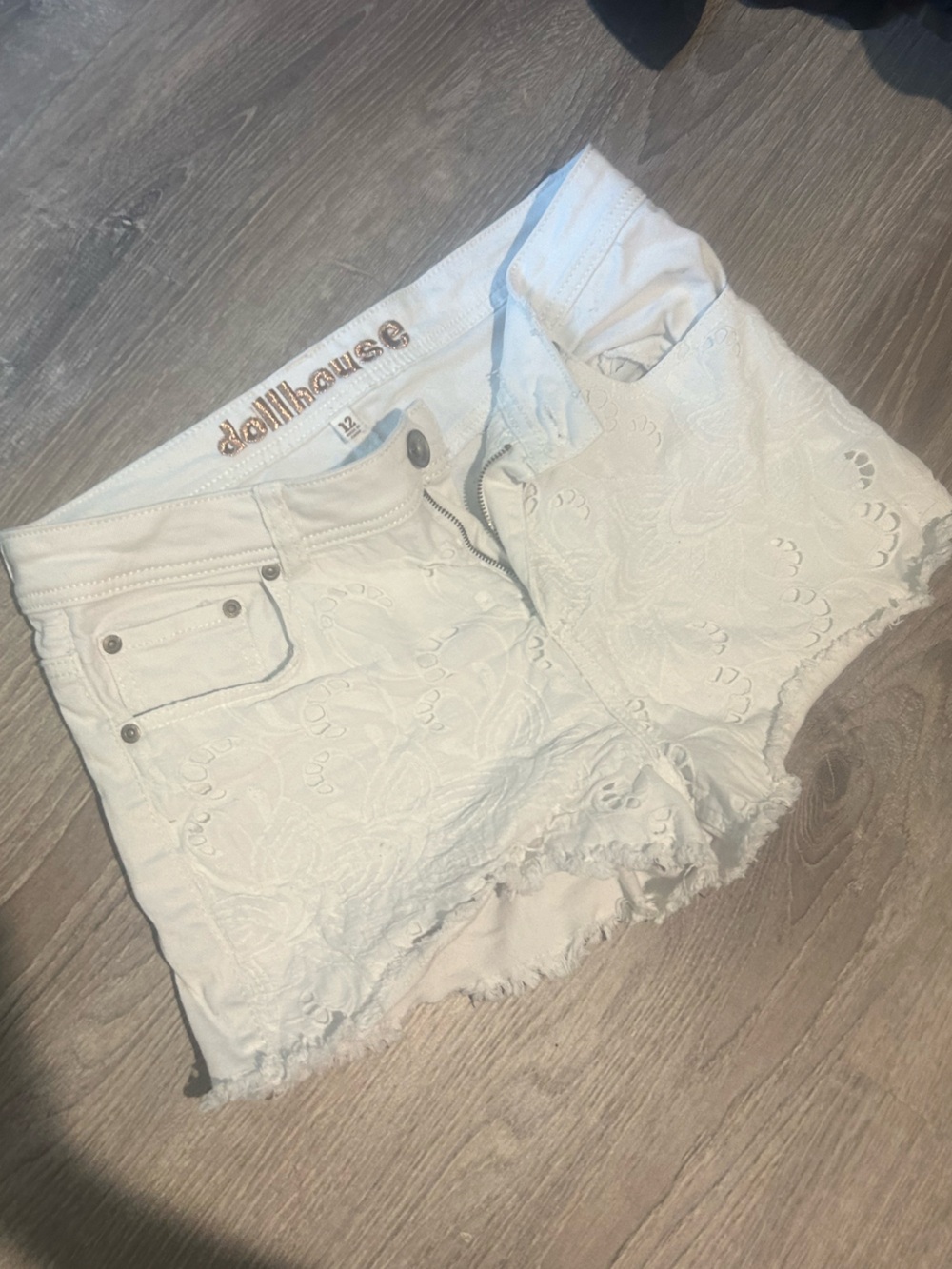 Dollhouse White Embroidered Lace Denim Shorts